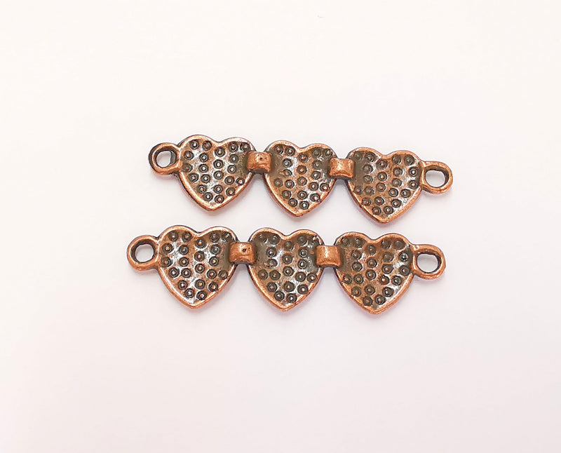 2 Hearts Charms Connector Antique Copper Plated Charms (43x11mm)  G22481