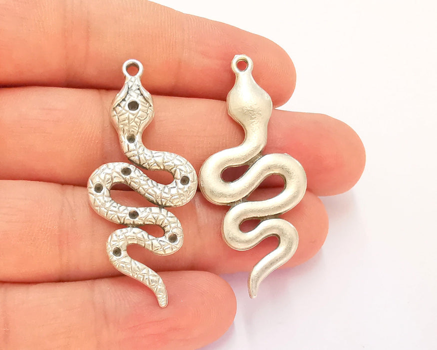 2 Snake Charms Antique Silver Plated Charms (49x21mm)  G22460