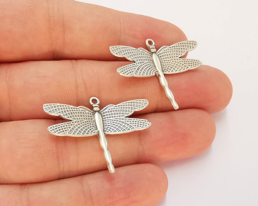 4 Silver Dragonfly Charms Antique Silver Plated Charms (34x26mm)  G22462