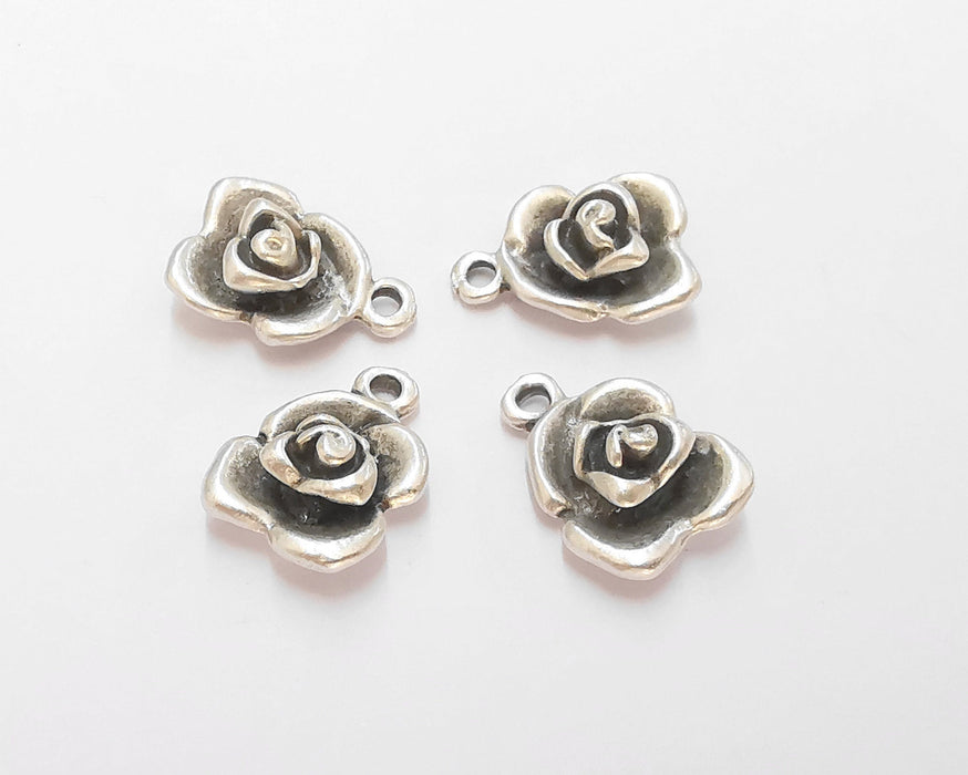 10 Silver Rose Charms Antique Silver Plated Charms (16x12mm) G22479