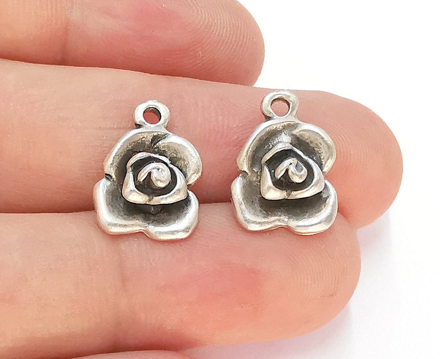 10 Silver Rose Charms Antique Silver Plated Charms (16x12mm) G22479