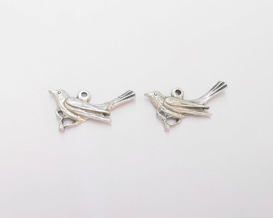 4 Bird Charms Antique Silver Plated Charms (30mm) G22482