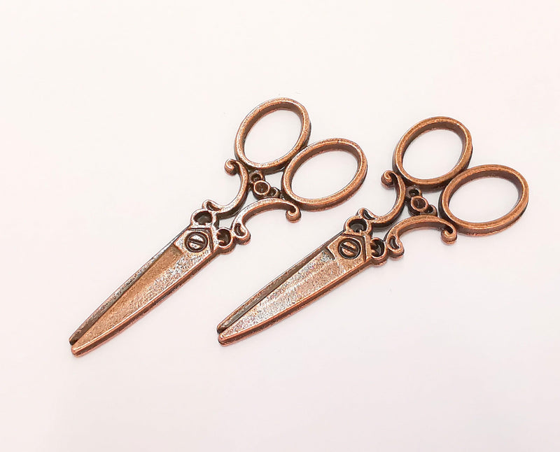 2 Scissors Charms Antique Copper Plated Charms (59x25mm) G22487