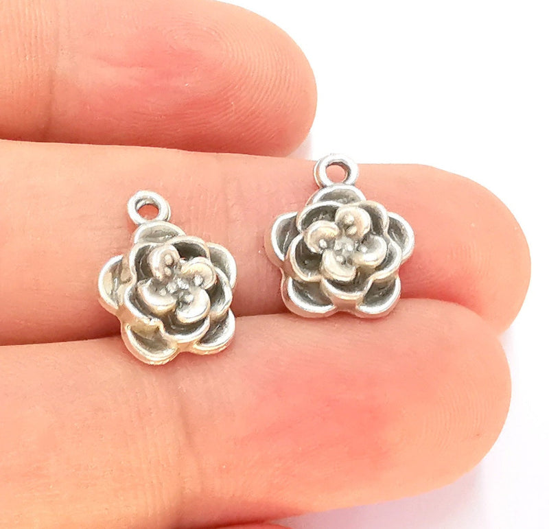 10 Flower Charms Antique Silver Plated Charms (14x12mm) G22495