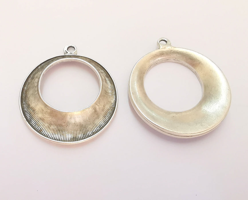 2 Antique Silver Plated Circle Charms (40x35mm)  G22496