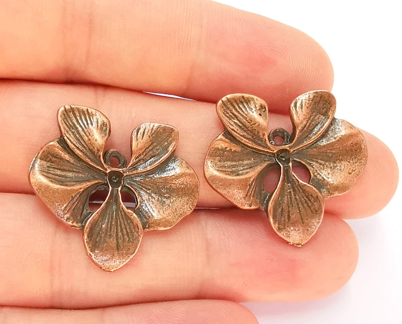 2 Flower Charms Antique Copper Plated Charms (29x27mm)  G22502