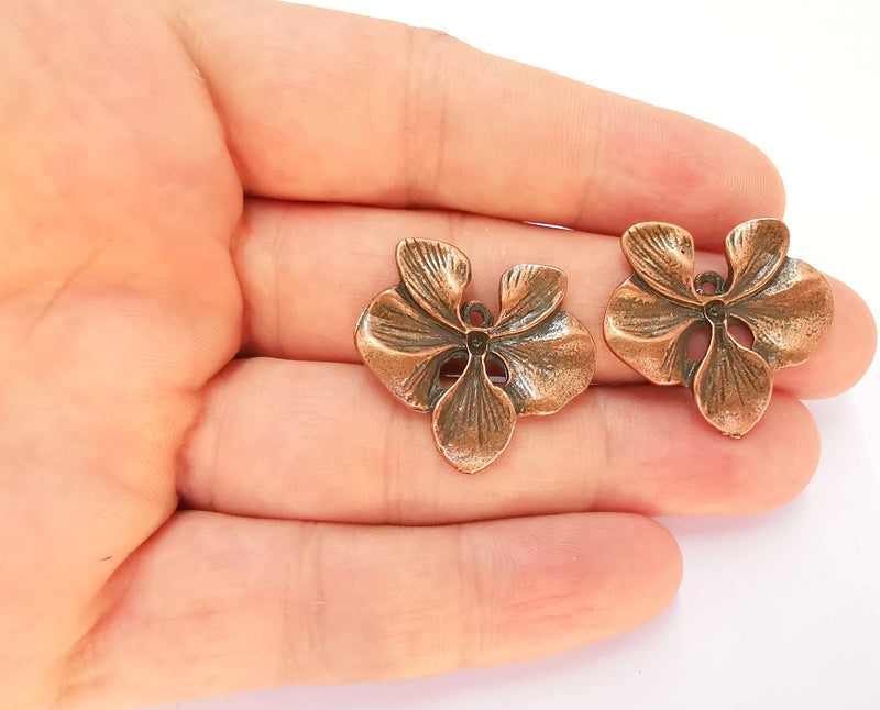 2 Flower Charms Antique Copper Plated Charms (29x27mm)  G22502