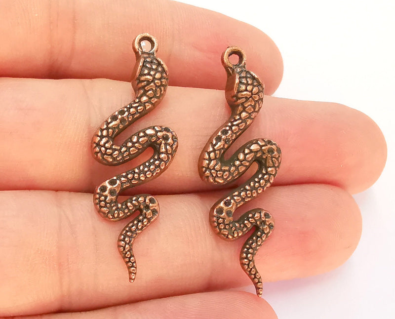 2 Snake Charms Antique Copper Plated Charms (42x14mm)  G22503