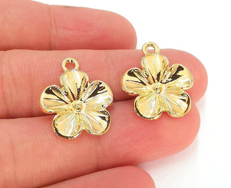 2 Flower Charms 24K Shiny Gold Plated Charms  (22x19mm)  G22914
