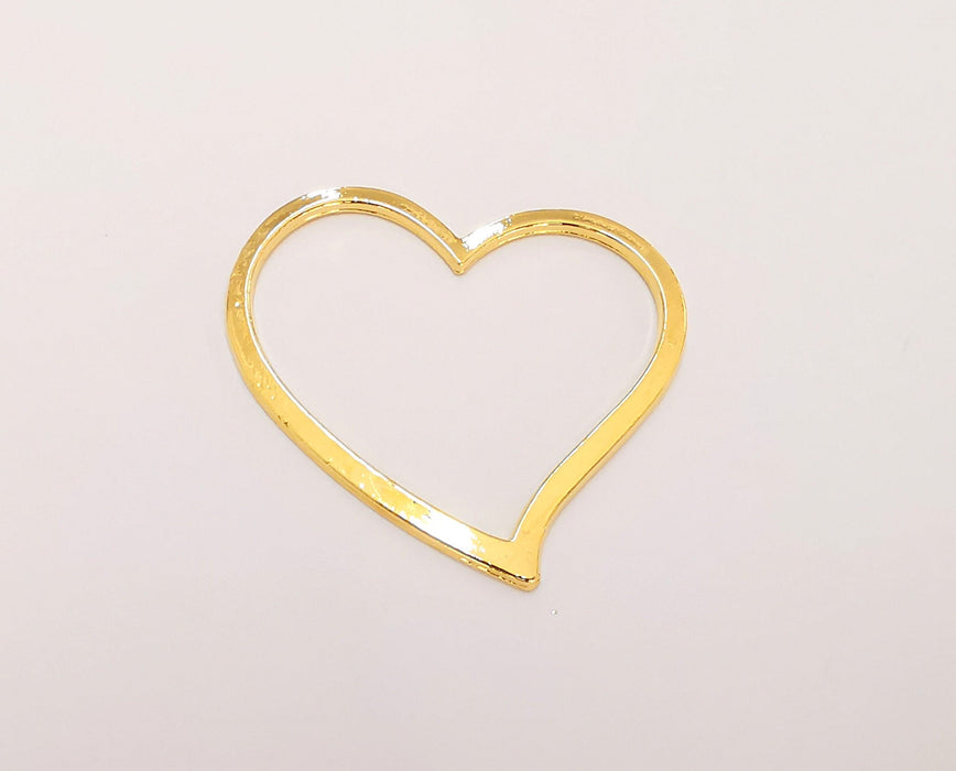 2 Heart Charms 24k Shiny Gold Plated Charms (39x35mm)  G22915