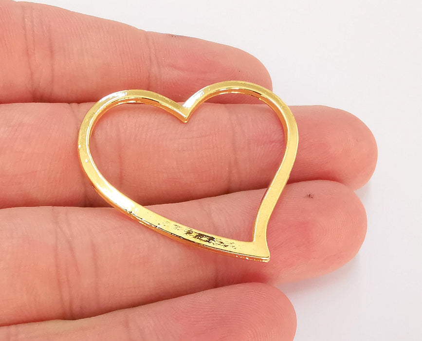 2 Heart Charms 24k Shiny Gold Plated Charms (39x35mm)  G22915