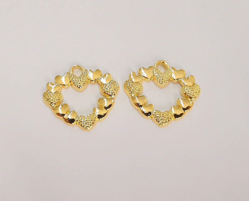 2 Hearts Charms 24k Shiny Gold Plated Charms (26x24mm)  G22918