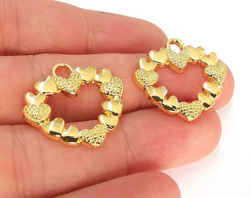 2 Hearts Charms 24k Shiny Gold Plated Charms (26x24mm)  G22918