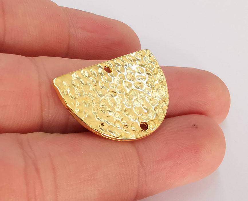 2 Semi Circle Hammered Charms Connector 24k Shiny Gold Plated Charms (30x20mm)  G22920