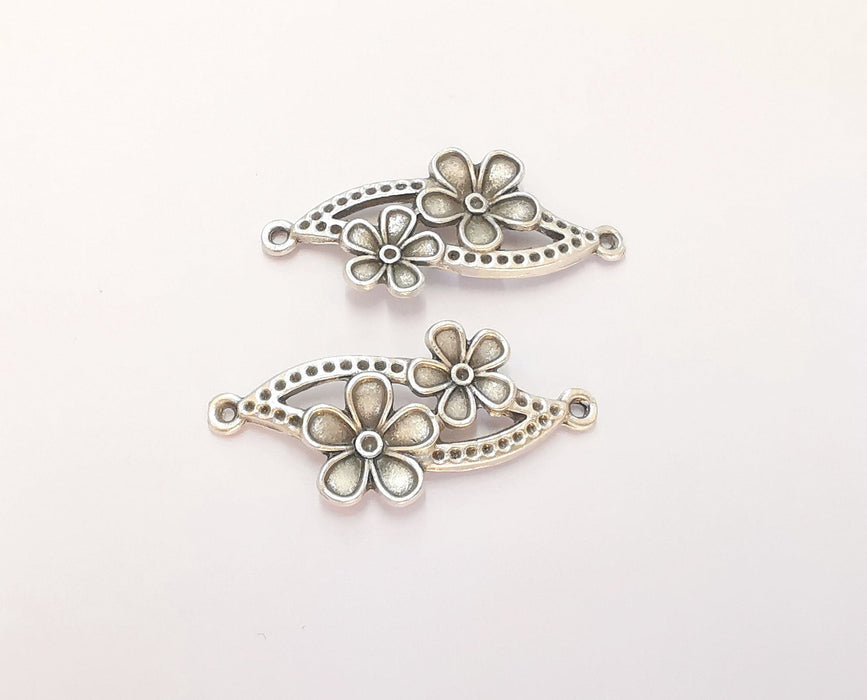 4 Flowers Connector Charms Antique Silver Plated Charms (36x17mm) G22506