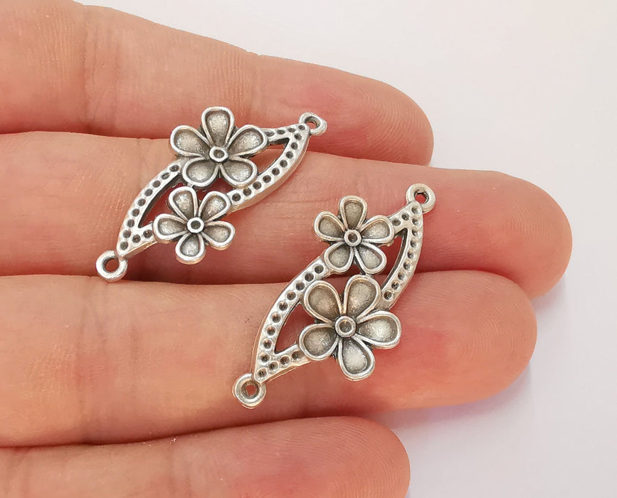 4 Flowers Connector Charms Antique Silver Plated Charms (36x17mm) G22506