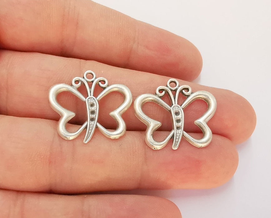 5 Butterfly Charms Antique Silver Plated Charms (25x22mm) G22508