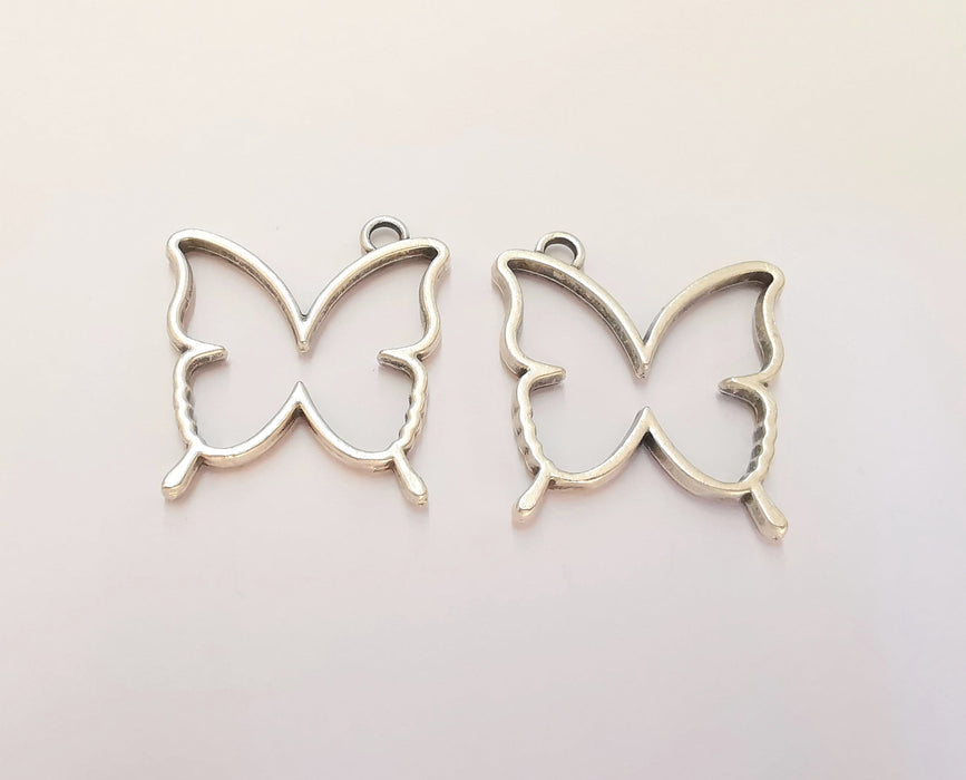 2 Butterfly Charms Antique Silver Plated Charms (35x32mm) G22510