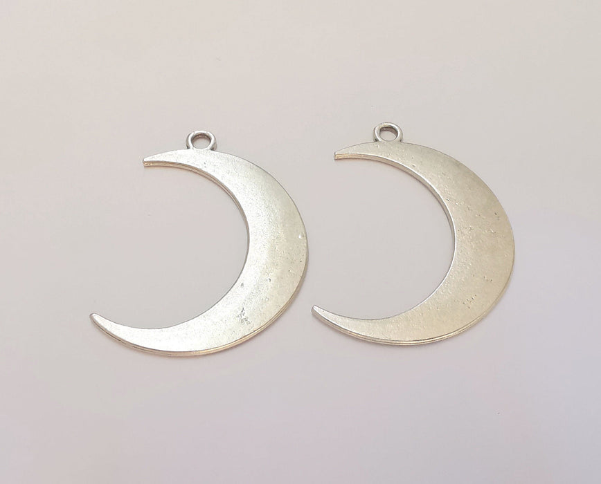 2 Crescent Charms Antique Silver Plated Charms (43mm) G22511