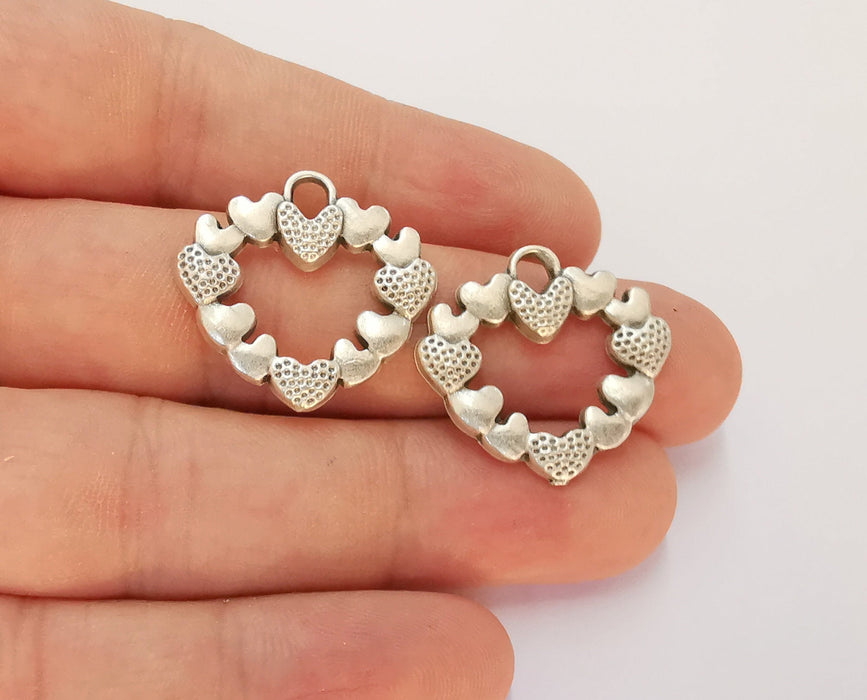 4 Heart Charms Antique Silver Plated Charms (26x25mm) G22516