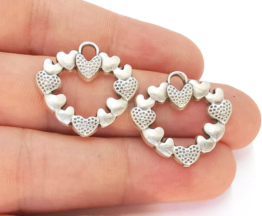 4 Heart Charms Antique Silver Plated Charms (26x25mm) G22516