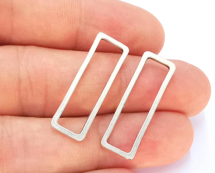 10 Silver Rectangle Charms Connector Antique Silver Plated Charms (30x10mm)  G22519