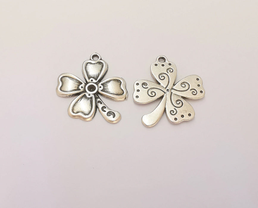 4 Flowers Charms (Double Sided) Antique Silver Plated Charms (26x22mm) G22520