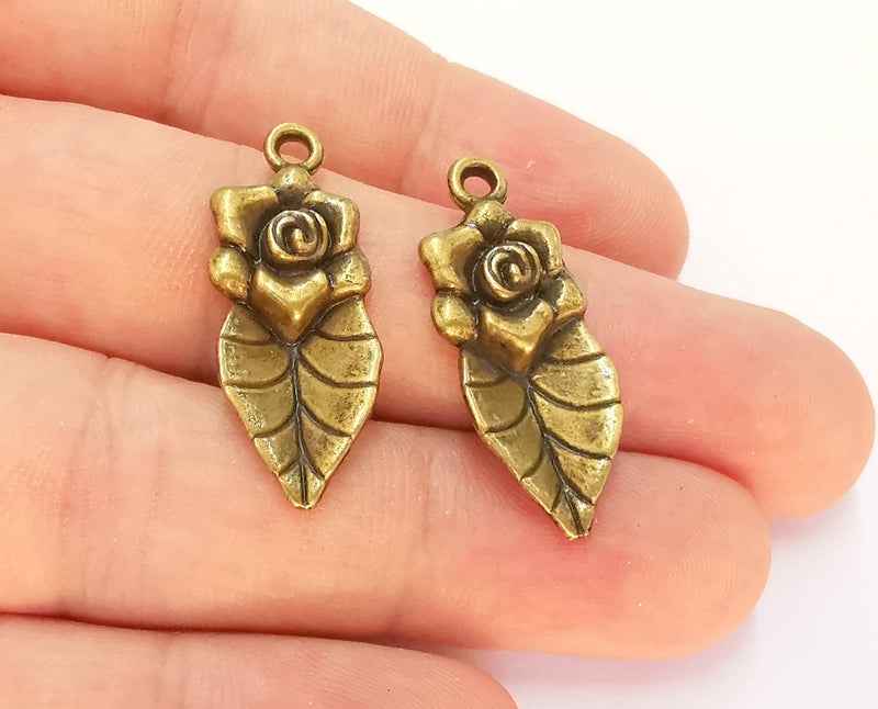 4 Flower Leaf Charms Antique Bronze Plated Charms (32x13mm)  G22524