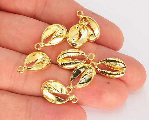 5 Cowrie Shell Charms Gold Charms Shiny Gold Plated Shell Charms (18x10mm)  G22921