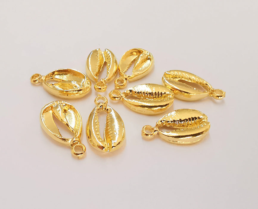 5 Cowrie Shell Charms Gold Charms Shiny Gold Plated Shell Charms (18x10mm)  G22921