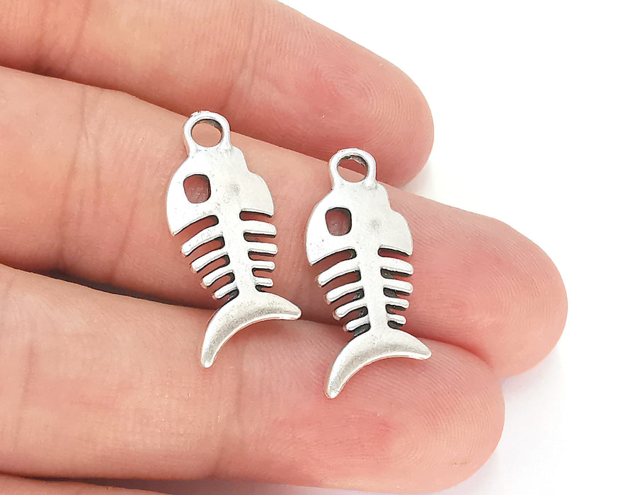 4 Fishbone Charms Antique Silver Plated Charms (27x11mm) G22528