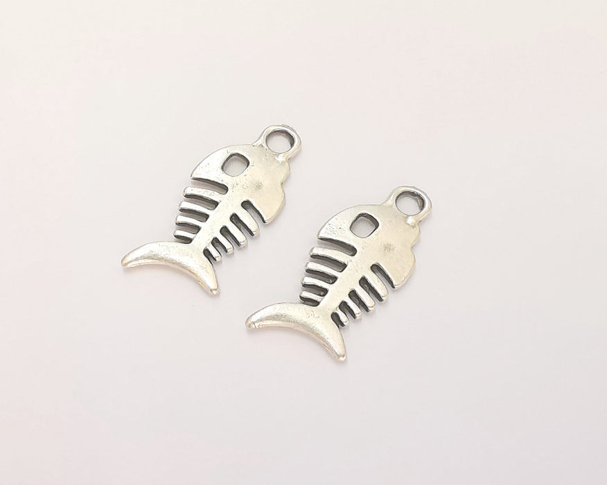 4 Fishbone Charms Antique Silver Plated Charms (27x11mm) G22528