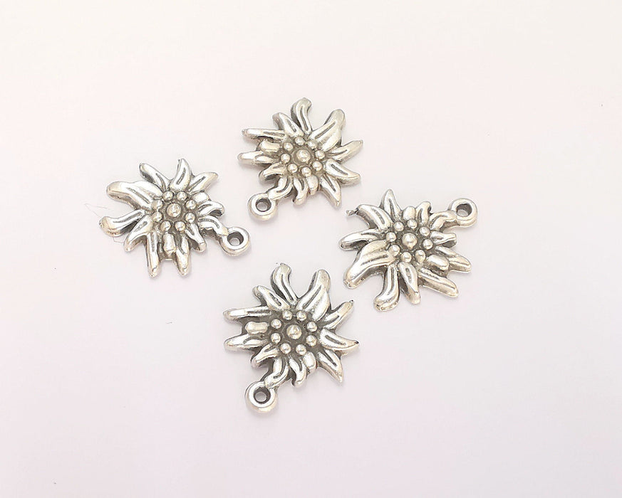 4 Flower Charms Antique Silver Plated Charms (20x17mm) G22535