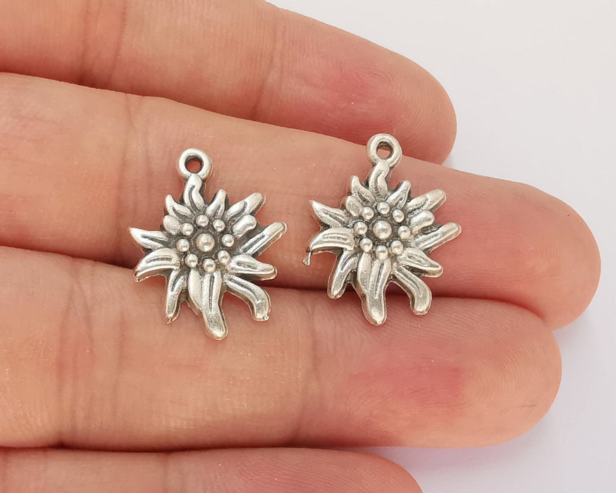 4 Flower Charms Antique Silver Plated Charms (20x17mm) G22535