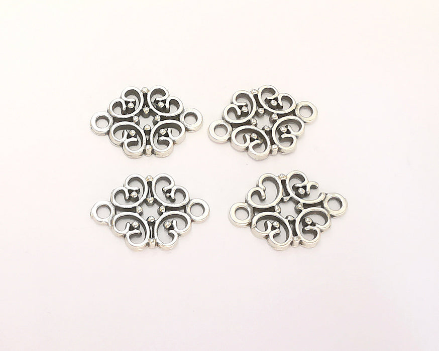 10 Filigree Charms Connector Antique Silver Plated Charms (19x13mm) G22537