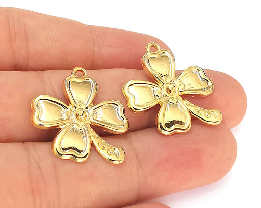 2 Clover Charms Shiny Gold Plated Charms (26x21mm)  G22540