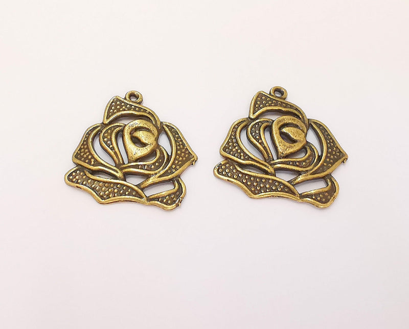 4 Rose Charms Antique Bronze Plated Charms (26x25mm) G13333