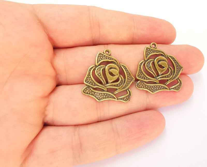 4 Rose Charms Antique Bronze Plated Charms (26x25mm) G13333