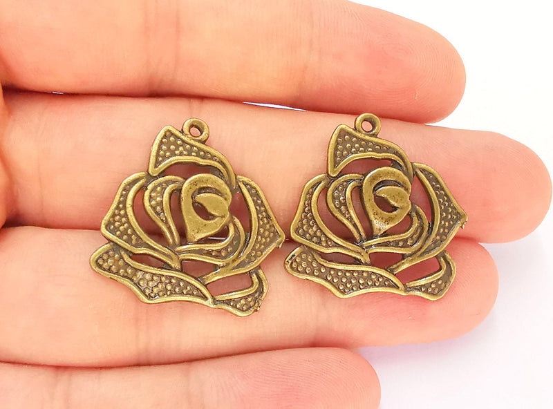 4 Rose Charms Antique Bronze Plated Charms (26x25mm) G13333