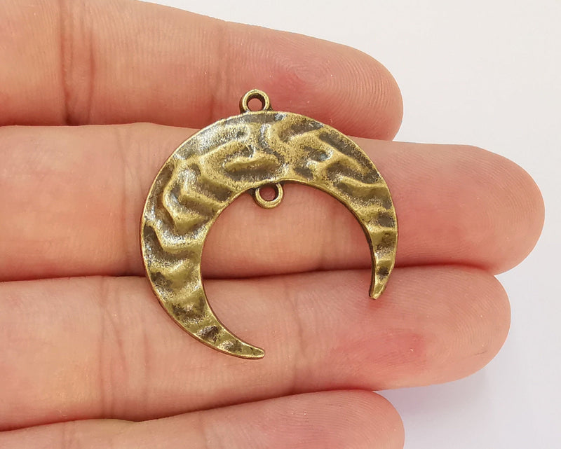2 Crescent Charms Connector Antique Bronze Plated Charms (32mm)  G22543