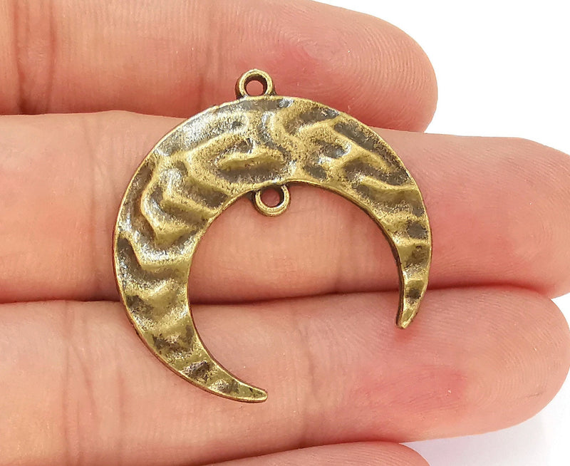 2 Crescent Charms Connector Antique Bronze Plated Charms (32mm)  G22543