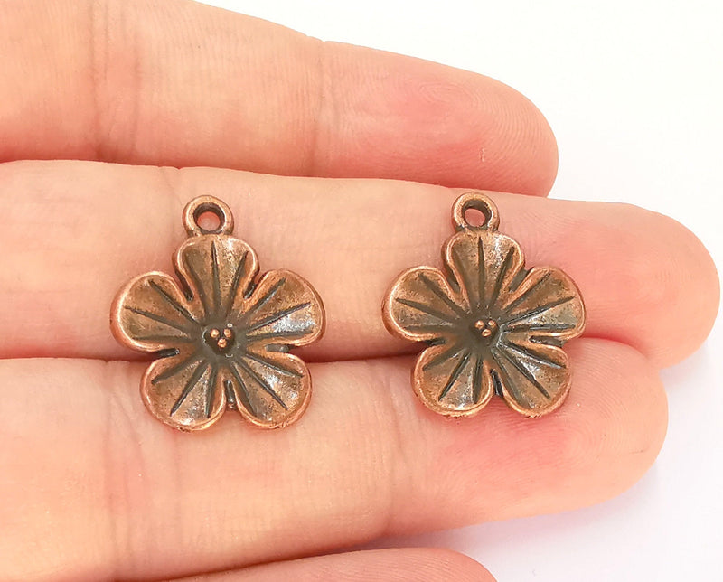 5 Flower Charms Antique Copper Plated Charms (22x19mm)  G22546