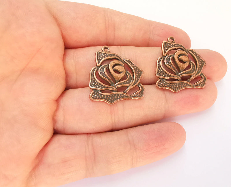 4 Rose Charms Antique Copper Plated Charms (26x25mm) G22548