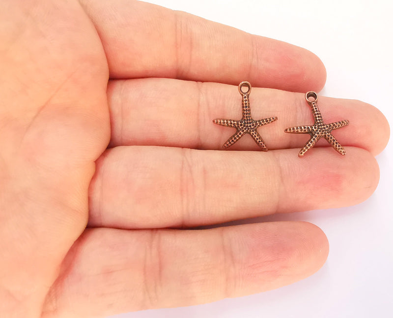 10 Starfish Charms Antique Copper Plated Metal  (19x17mm) G22549