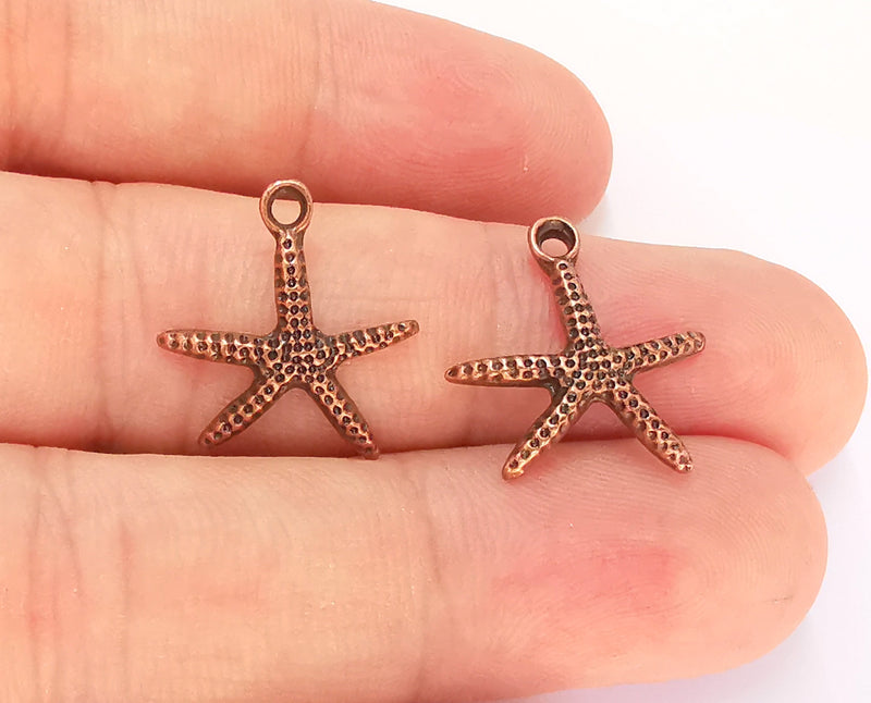 10 Starfish Charms Antique Copper Plated Metal  (19x17mm) G22549