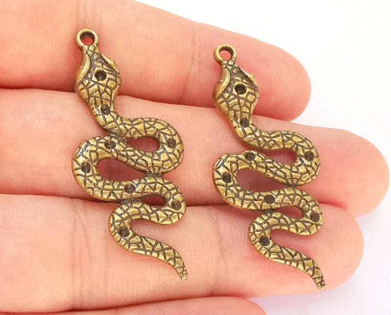 2 Snake Charms Antique Bronze Plated Charms (49x21mm)  G22550