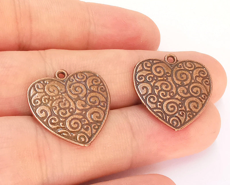 2 Heart Charms Double Sided Antique Copper Plated Charms (23x22mm)  G22552