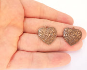 2 Heart Charms Double Sided Antique Copper Plated Charms (23x22mm)  G22552
