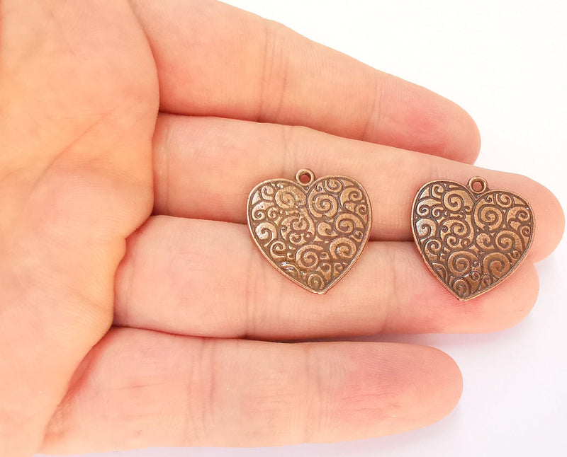 2 Heart Charms Double Sided Antique Copper Plated Charms (23x22mm)  G22552