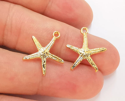 5 Starfish Charms 24K Shiny Gold Plated Charms (20x17mm)  G22926
